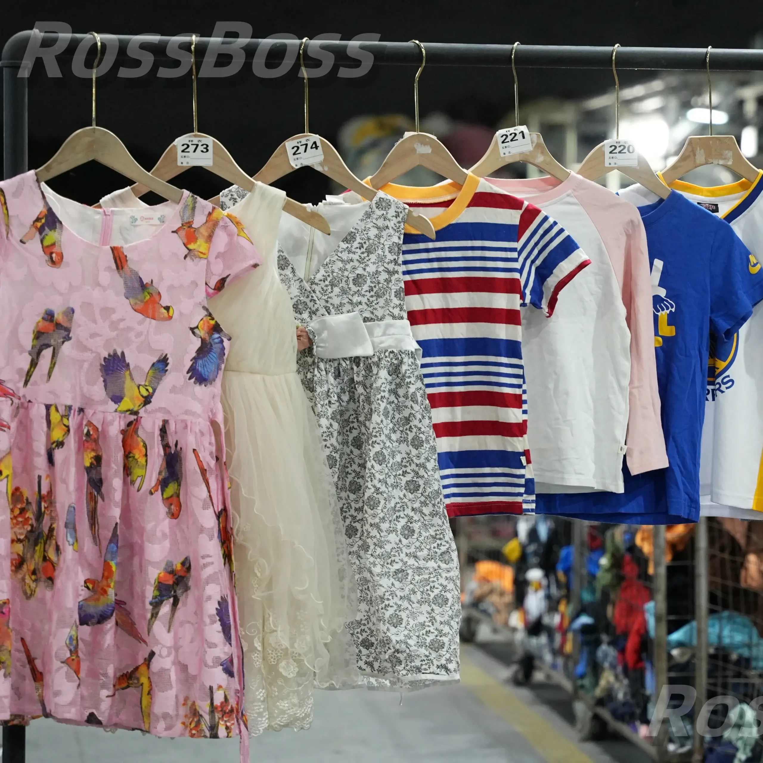 Bird print children's dress on hanger