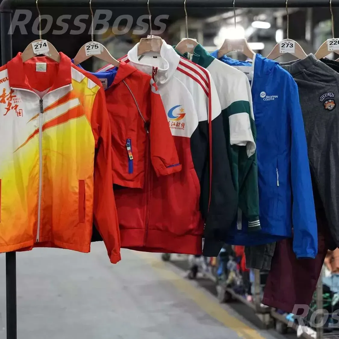 Children's sportswear jackets in various colors including yellow, red, white, green, blue, and grey, available in multiple colors.