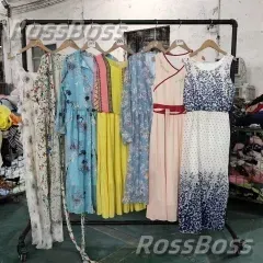 Spring dresses over knee, various colors and patterns, wholesale used clothing from RossBoss, factory-direct supplier.
